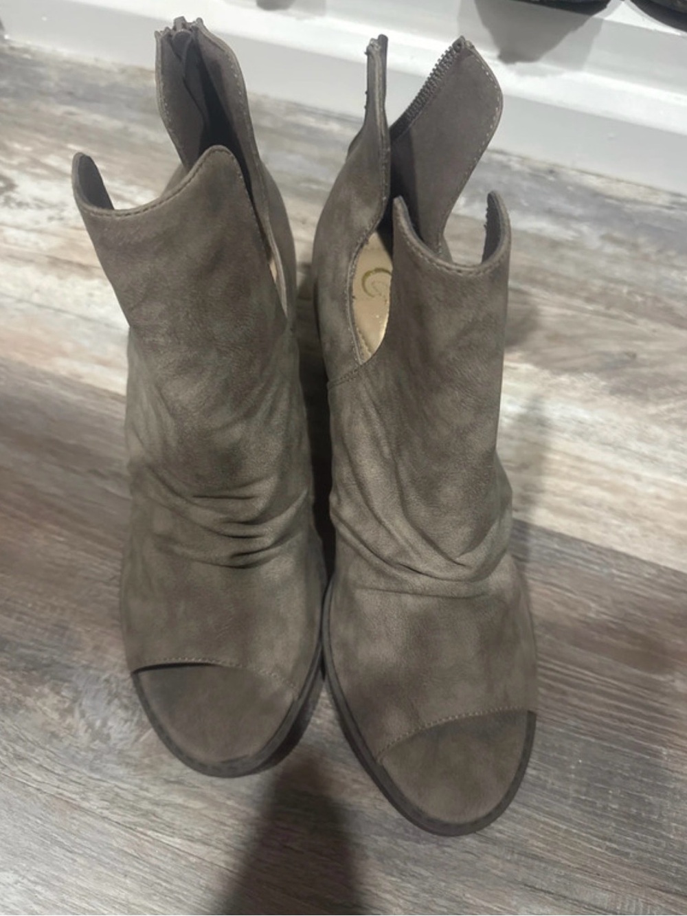 SHEIN Taupe Open-Toe Slouchy Mule Booties